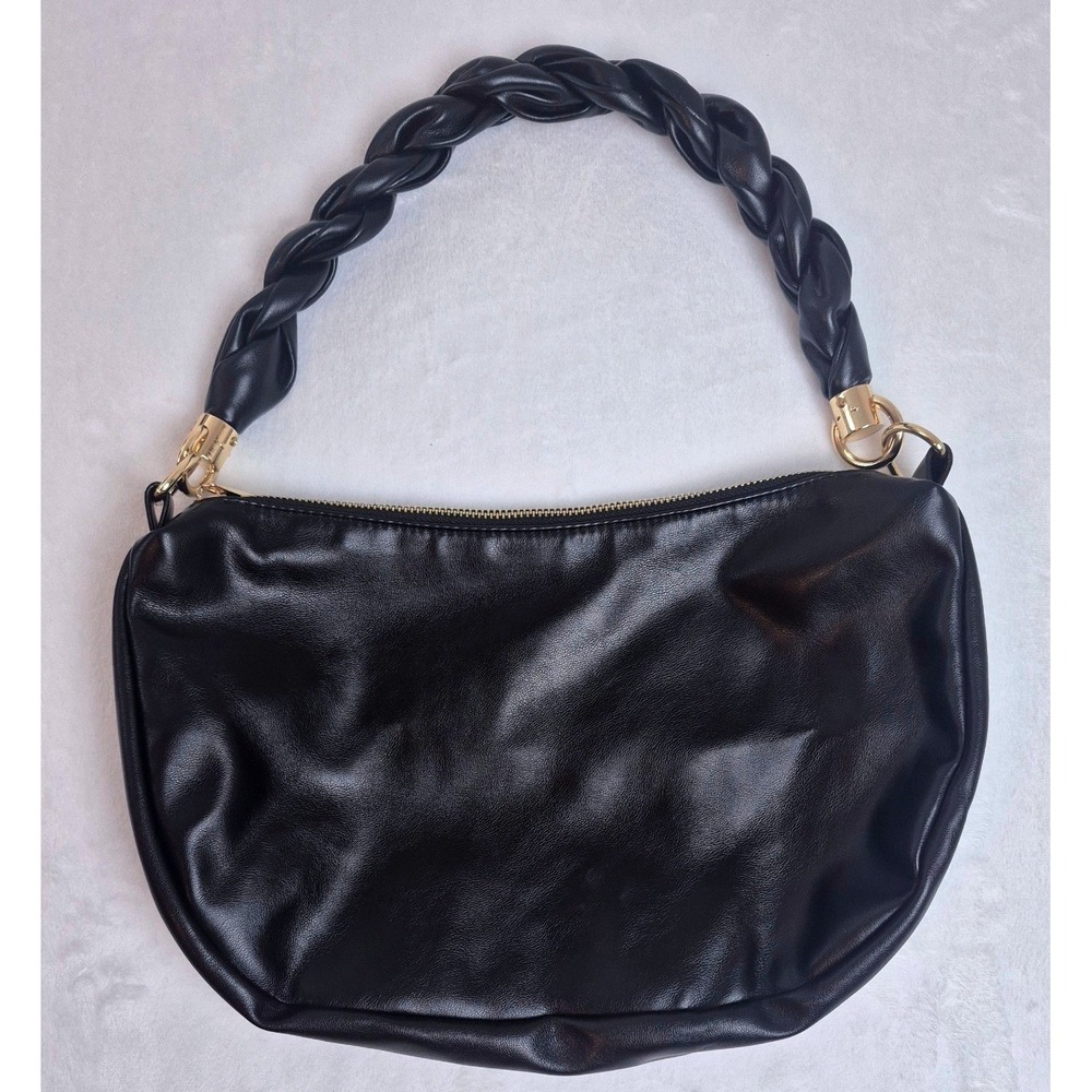 Grossi Women Black Hobo Bag‎ Braided Strap Gold Hardware Small Shoulder Bag NWOT